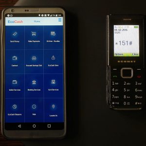 Two phones showing EcoCash menu